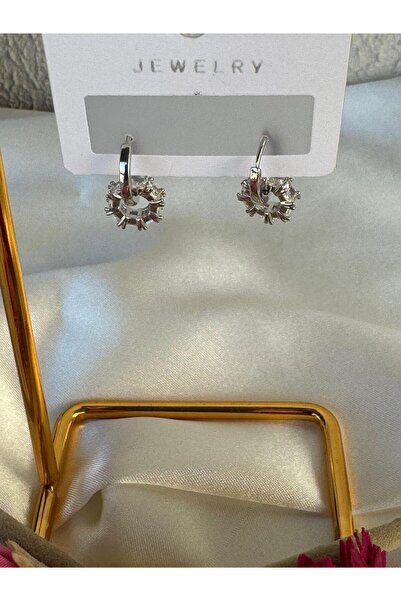 H&S AKSESUAR GÜMÜŞ RENK Mini Zirkon Taşlı Çiçek Küpe