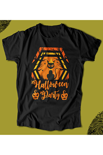 BUTSHIRT تي شيرت BU 'Halloween - Cat Party' تي شيرت للجنسين ذو مقاس عادي