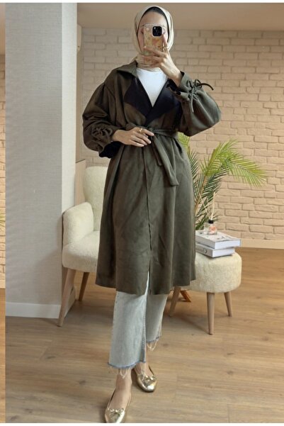 shop Kuşak Detaylı Süet Trençkot