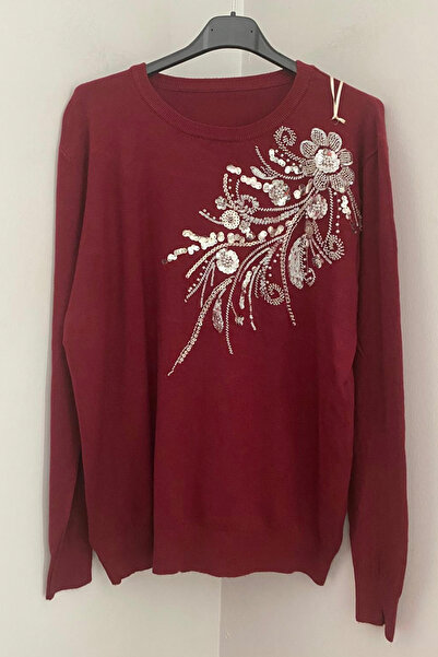 AYASOFYA OTANTIK بلوزة نسائية إيطالية بياقة مستديرة وتطريز بالترتر على شكل صل...