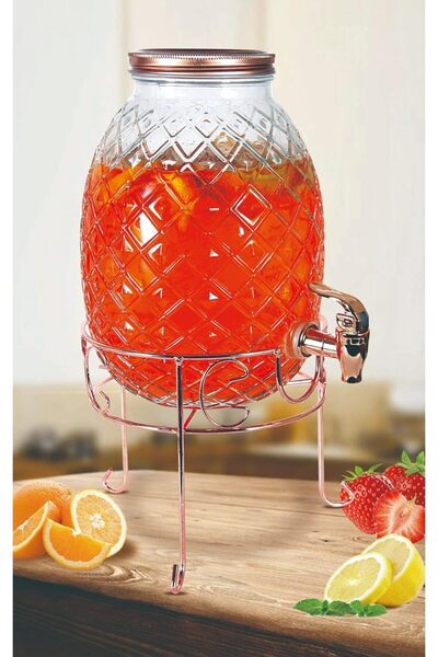 Feelings Glass Beverage Dispenser, with Tap, Glass lid and metal Stand (4 Lit...