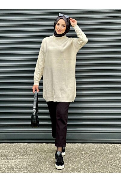 Nergis Neva Butik New season crew neck self-striped knit tunic