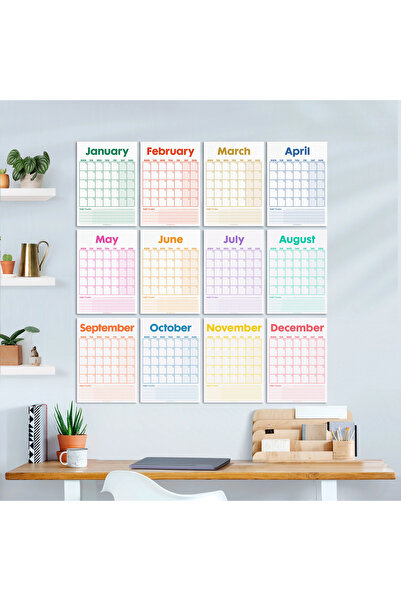 bi'aldım 12 Aylık Planlayıcı Zamansız Takvim, Alışkanlık Takip Planlayıcı, Sürekli Takvim, Renkli Tarihsiz Ta