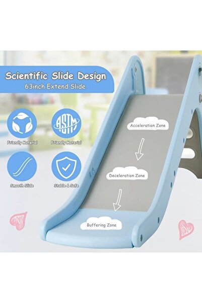 ALBADER Kids Slide with Basketball Hoop Safe Design Rounded Corners Long 160 cm Sliding Track Built-in Ladde