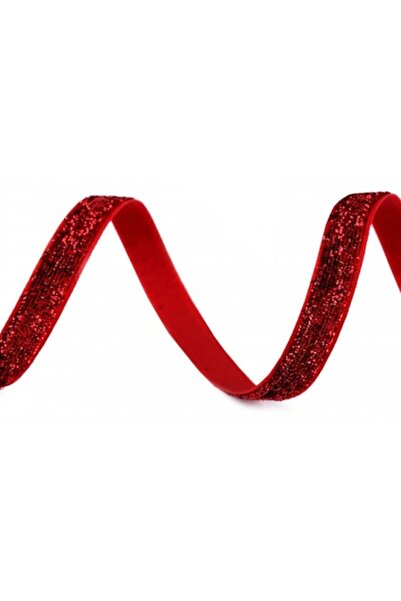 OEM Panglică de catifea cu sclipici 10 mm 40 m Roșu