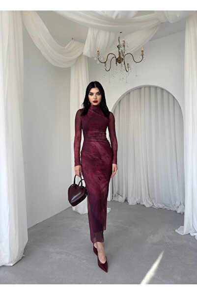 MODA DURAĞI Kaliteli Premium Tül Elbise Lacvert