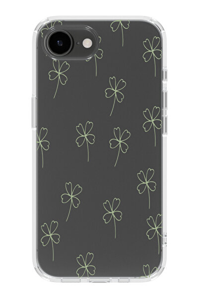 moonset Iphone 16E Uyumlu Yonca Tasarımlı Baskılı Şeffaf Telefon Kılıfı
