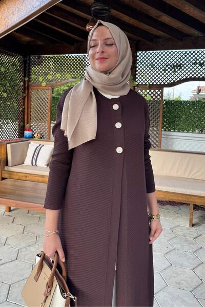 Rabia Şamlı Sinem Çelik Knitted Sweater Cardigan Bitter Brown