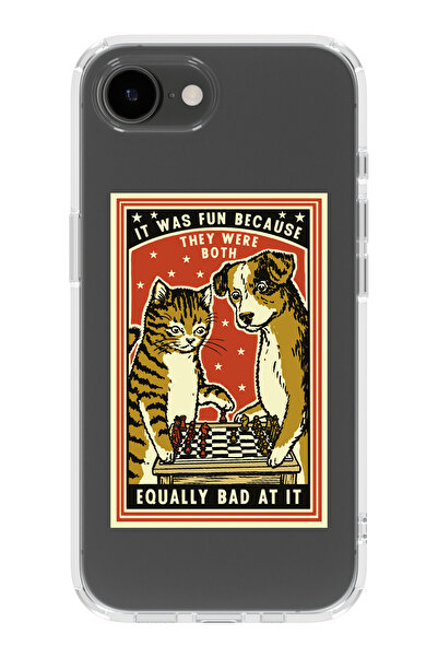 moonset Iphone 16E Uyumlu Kedi ve Köpek Tasarımlı Baskılı Şeffaf Telefon Kılıfı