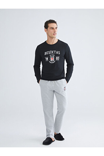 LC Waikiki Siyah Standart Kalıp Beşiktaş Baskılı Erkek Pijama Takımı