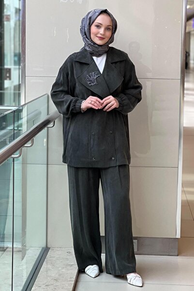 Nuss Double-Breasted Collar Double Row Snap Fastener Jacket Pants Set