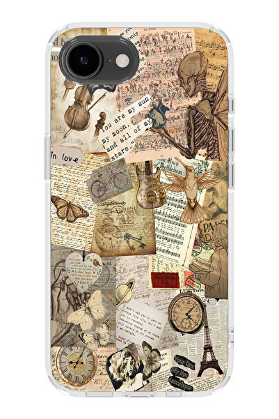 moonset Iphone 16E Uyumlu Vintage Tasarımlı Baskılı Şeffaf Telefon Kılıfı