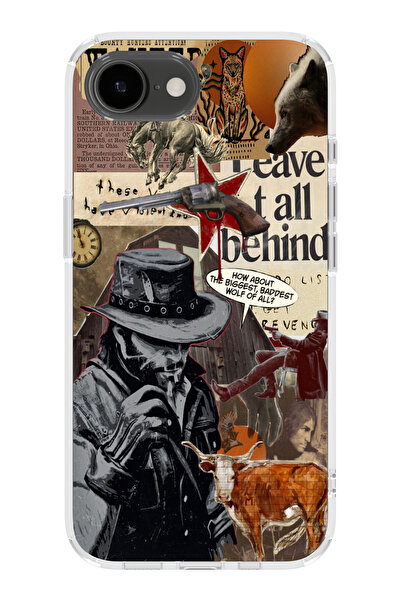 moonset Iphone 16E Uyumlu Kovboy Tasarımlı Baskılı Şeffaf Telefon Kılıfı