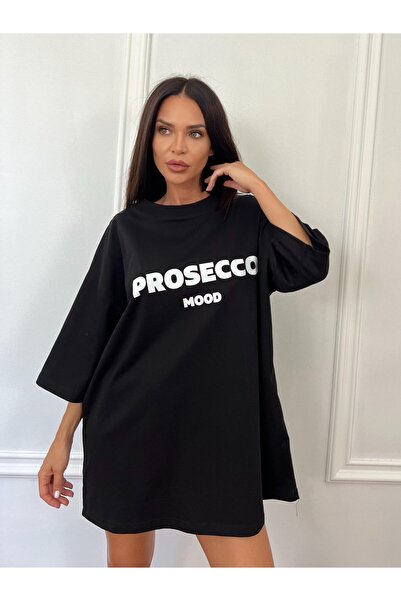 CC STORE Tricou oversized PROSECCO MOOD, cu imprimeu minimalist pe piept