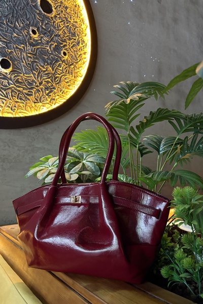 Grsbags Kadın Bordo Büyük Boy Deri Omuz Çanta