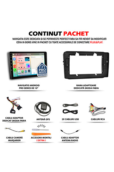 MaxTech Navigatie compatibila Skoda Fabia 2, Roomster 2007-2015 dedicata, 4 GB Ram 64 GB Rom OctaCore