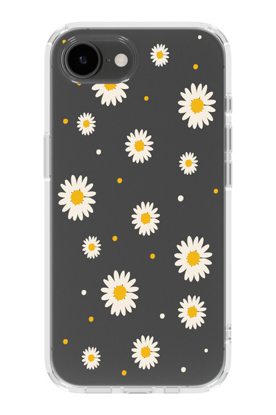 moonset Iphone 16E Uyumlu Papatya Tasarımlı Baskılı Şeffaf Telefon Kılıfı