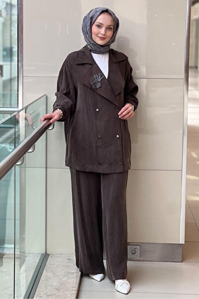 Nuss Double-Breasted Collar Double Row Snap Fastener Jacket Pants Set