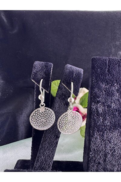 Sahra Gümüş Yuvarlak model sallantılı model el işi telkari gümüş küpe