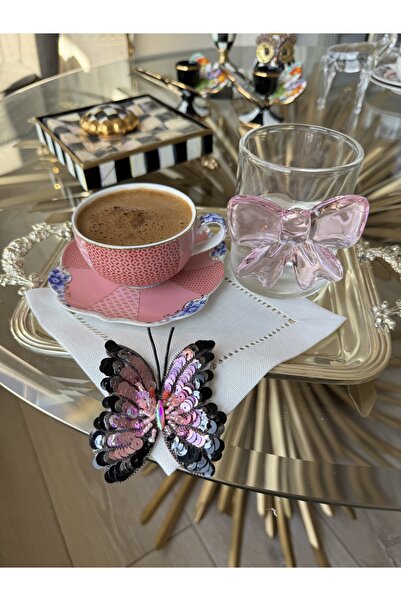 Hatice sakallı design 1 Adet Pembe Fiyonklu üfleme Cam Bardak ( Fiyonk yapıştırma Değil)