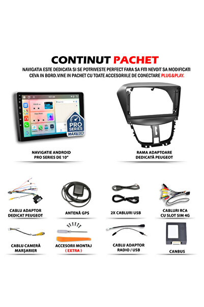 MaxTech Navigatie Peugeot 207 (2009-2013) dedicata, 8 GB Ram 128 GB Rom OctaCore, Carplay & Android auto