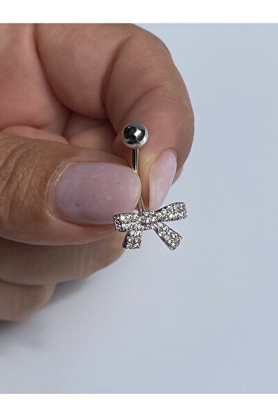 kurukafagift Çelik Göbek Piercing Full Zirkon Taşlı Fiyonk Kurdele Minimal Model