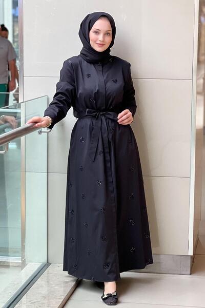 FUAT GÜRSEN Fuat Gürşen Boncuk İşlemeli Gizli Düğmeli Elbise