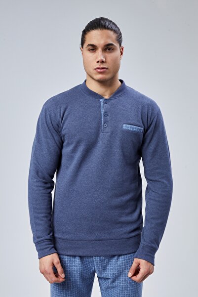 M MOONCOVER Mooncover Erkek Kışlık Göğüs Cebi Detaylı Pijama Takımı Jeans