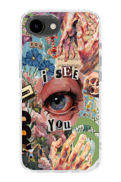 moonset Iphone 16E Uyumlu I See You Tasarımlı Baskılı Şeffaf Telefon Kılıfı