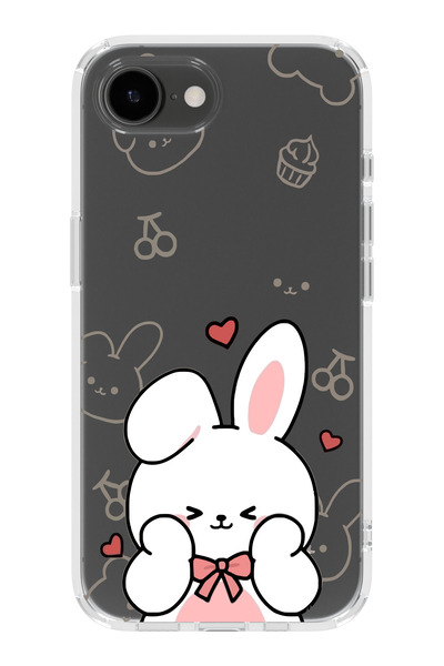 moonset Iphone 16E Uyumlu Sevimli Tavşan Tasarımlı Baskılı Şeffaf Telefon Kılıfı