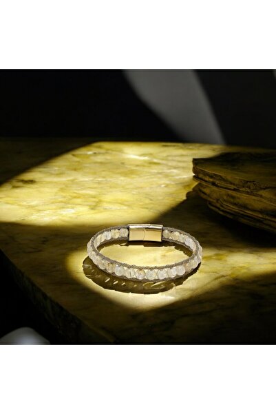 FM Titanium Locked Citrine Natural Stone and 316L Steel Rope Knitted Men's Bracelet 31832B2Dh8