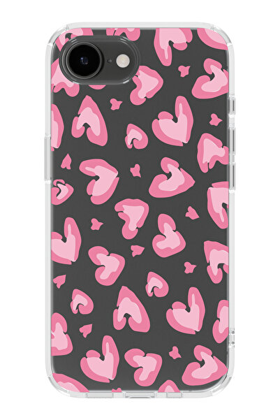 moonset Iphone 16E Uyumlu Leopar Kalpler Tasarımlı Baskılı Şeffaf Telefon Kılıfı