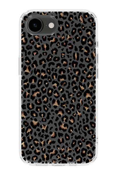 moonset Iphone 16E Uyumlu Leopar Tasarımlı Baskılı Şeffaf Telefon Kılıfı
