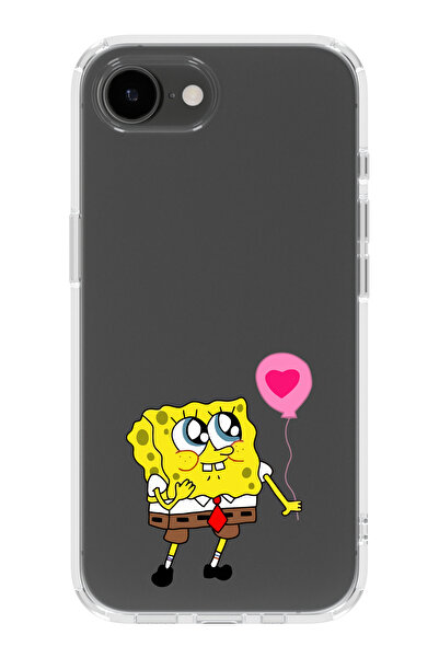 moonset Iphone 16E Uyumlu Sünger Bob Tasarımlı Baskılı Şeffaf Telefon Kılıfı