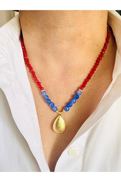 DEVİ fashion قلادة من حجر العقيق الطبيعي بطول 46 سم