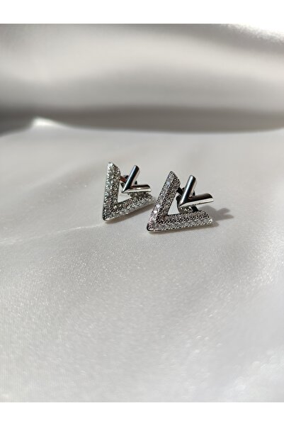 Sunland Kadın Takı Silver Renk Zirkon Taşlı V Model Şık Günlük Çelik Küpe