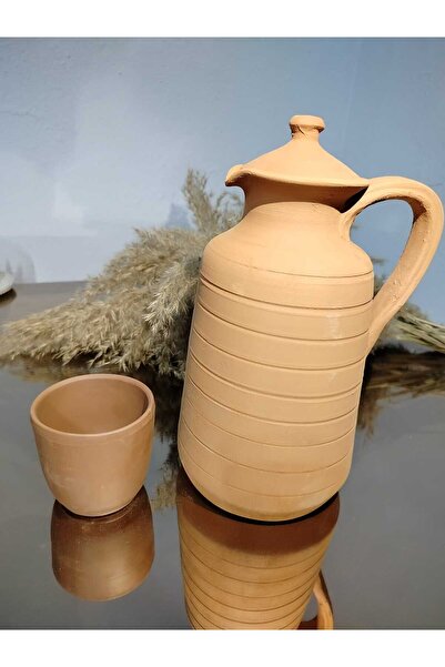 Bybaykuş El Yapımı Sırsız Toprak Sürahi Bardak Hediyeli