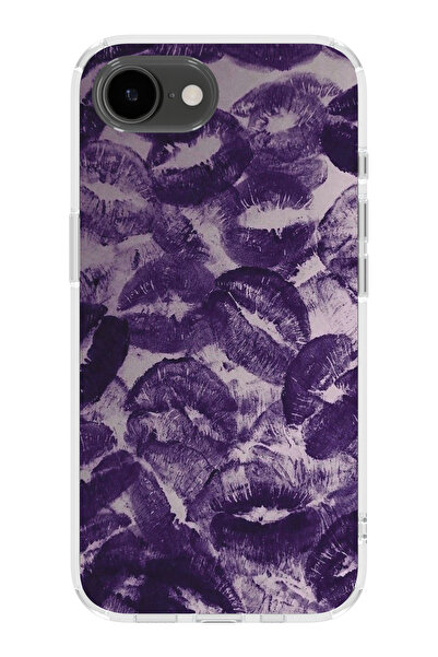 moonset Iphone 16E Uyumlu Mor Dudaklar Tasarımlı Baskılı Şeffaf Telefon Kılıfı