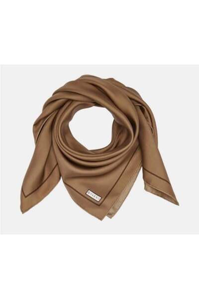 Vakko Solid Color Framed Tivil Scarf 3000887-Light Brown