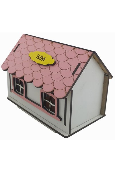 turuncufabrika House Shaped Wooden Piggy Bank - Decorative Kids Room Money Saving Box - Toy House Piggy Bank