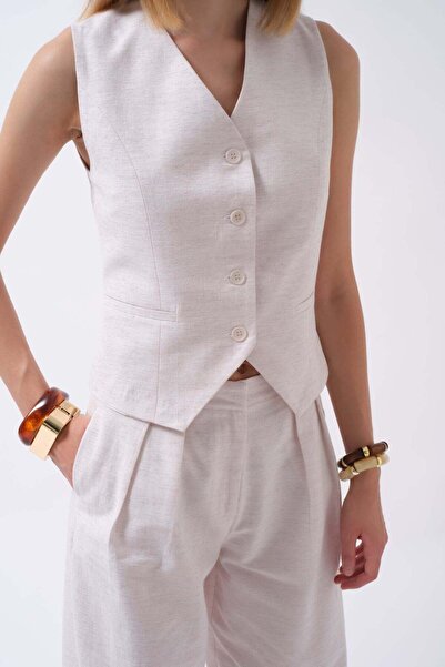 Maxi modena Flato Pocket Buttoned White Vest