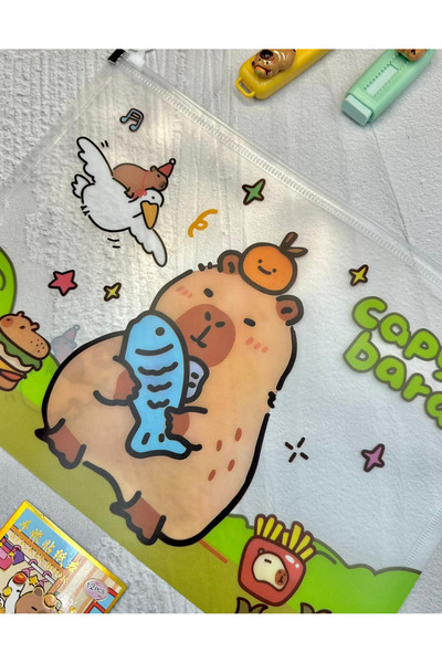 ZeCo Collection Capybara Şeffaf Tek Bölmeli A4 Fermuarlı Dosya Klasörü / Belge Dosyası/Düzenleyici Klasör/ Dosya