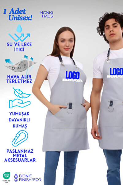 Monki Haus Water Repellent Stain Resistant Apron with Embroidered Logo for Companies Cafe Pastry Chef Kitchen Florist Aprons