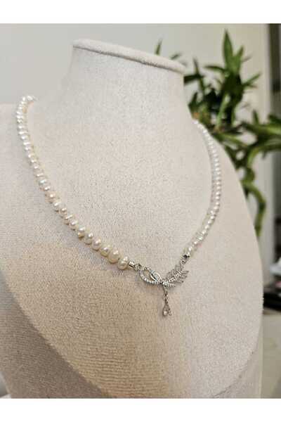 İNCİORA JEWELRY Gerçek Doğal İnci Zirkon Taşlı Gümüş Kolye