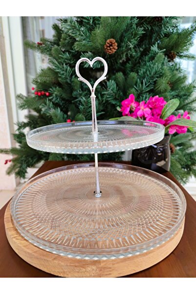 Madame Coco Valery 2 Katlı Kek Standı - Şeffaf - 28 cm + 21 cm