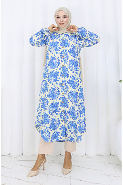 sefamerve Tunica lungă din țesătură de viscoză cu nasturi pe lungime 0174-01 Saks