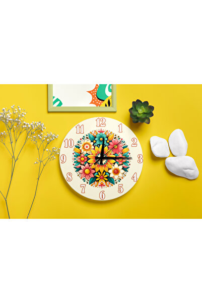 M&H Quality Vivid Folkloric Flower Bouquet Silent Wall Clock