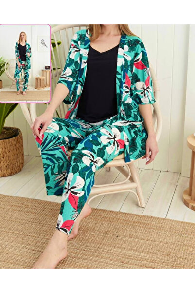 Hugglii Kimono Model Green Women's Polyviscon Pajama Set