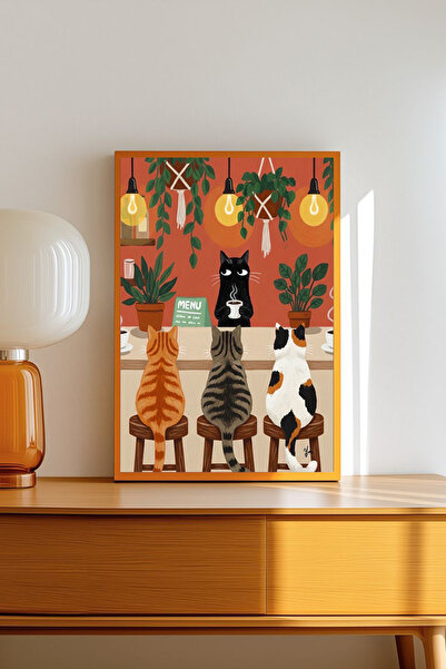 Avoseed Kahve & Kedi Temalı Çerçeve İçi Yapışkanlı Poster (Çerçevesiz)