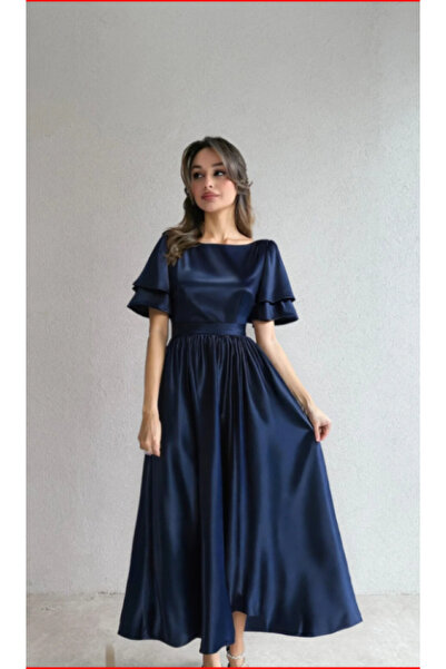 MOODMODA Lisa Kadın Saten Abiye Lacıvert